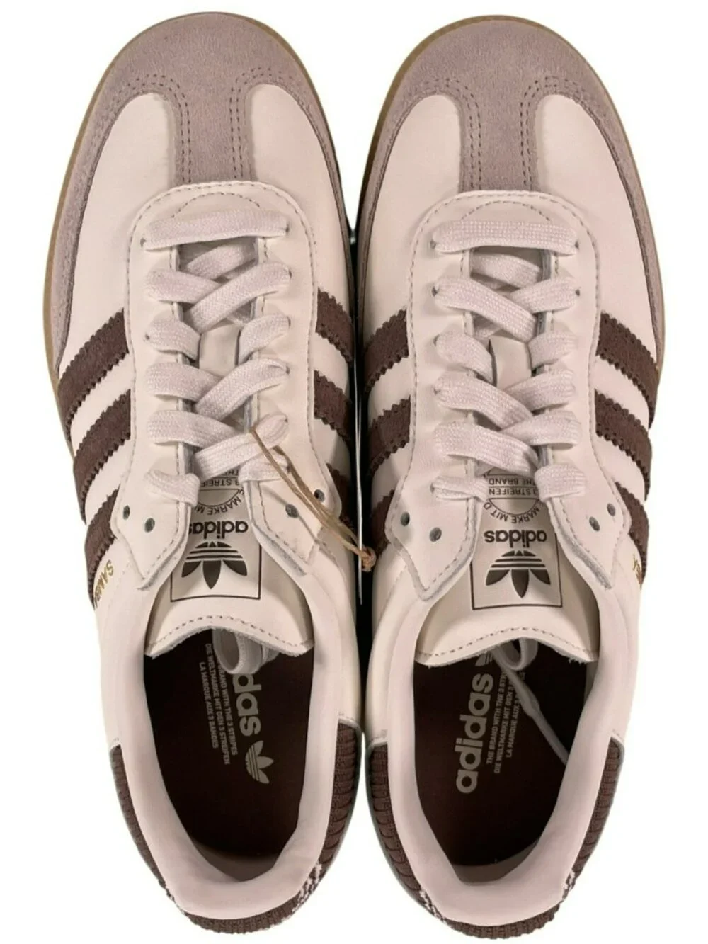 Adidas Samba OG J Shoes White & Brown Athletic Suede Gum Sole Kids Size 5.5 NEW